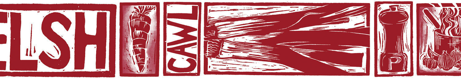 Welsh Cawl illustrated recipe lino cut design by Kate Guy