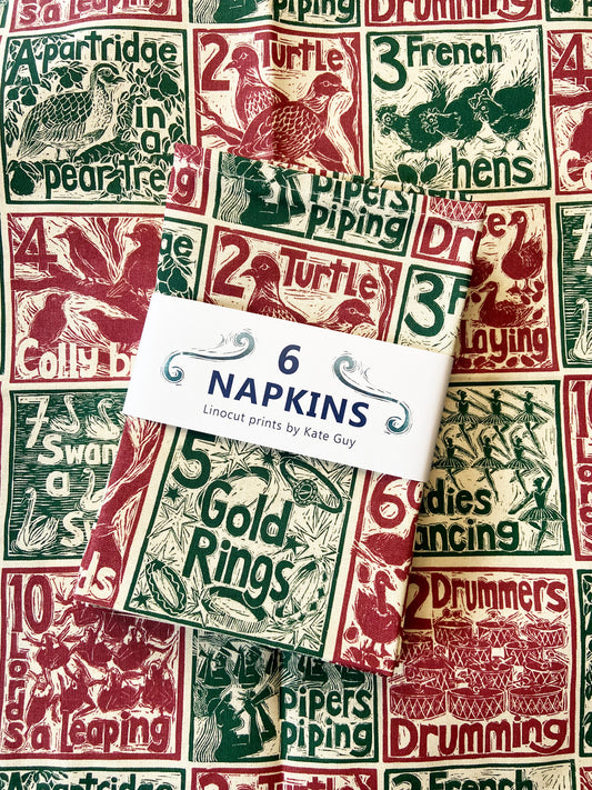 Set of 6 Christmas organic cotton napkins - in a gift box
