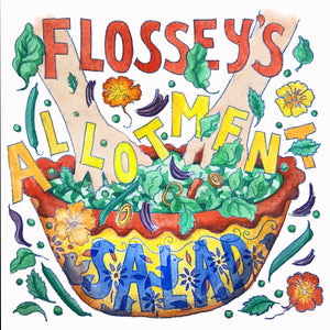 Illustrated seasonal recipe calendar by Kate Guy Prints  2023 July Flossy's allotment salad