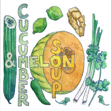 Load image into Gallery viewer, Illustrated seasonal recipe calendar by Kate Guy Prints  2023 June Chilled Cucumber and Melon Soup
