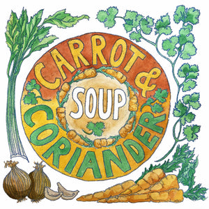 Illustrated seasonal recipe calendar by Kate Guy Prints  2023 October Carrot and Coriander Soup
