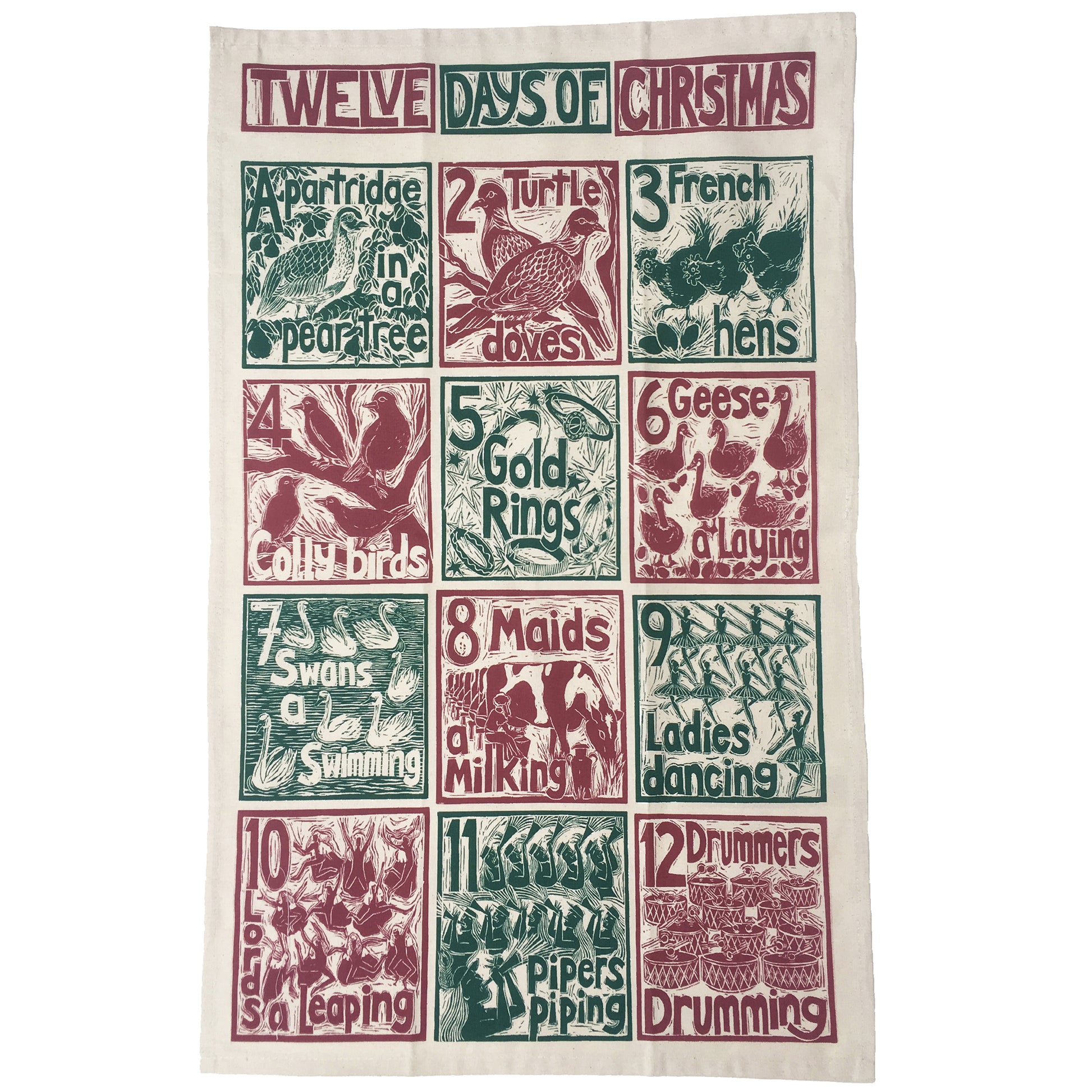 Christmas Gift Set Tea Towel, Apron and Double Oven Glove illustrated recipes mix and match Kate Guy Prints