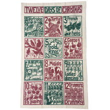 Load image into Gallery viewer, Twelve Days of Christmas organic cotton tea towel, lino cut print by Kate Guy
