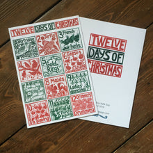 Load image into Gallery viewer, A5 Greetings Card The Twelve Days of Christmas lino cut print by Kate Guy
