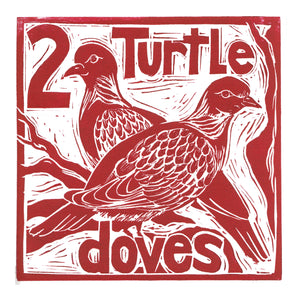 Two Turtle Doves Greetings Card Lino cut by Kate Guy