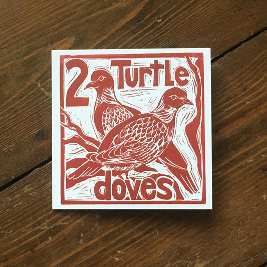 Two Turtle Doves Greetings Card Lino cut by Kate Guy
