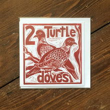 Load image into Gallery viewer, Two Turtle Doves Greetings Card Lino cut by Kate Guy
