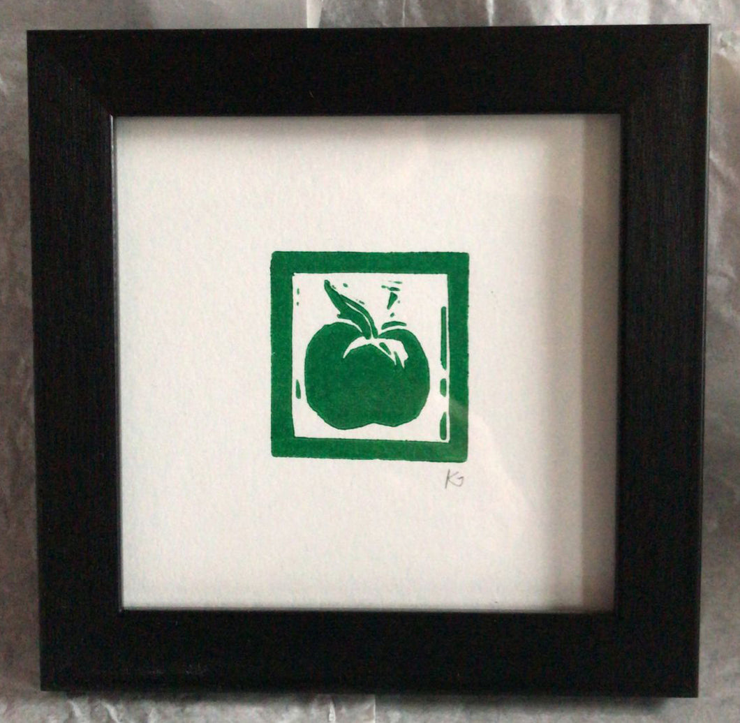 Linocut print small apple Kate Guy Prints