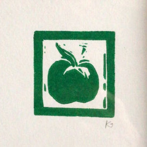 Linocut print small apple Kate Guy Prints