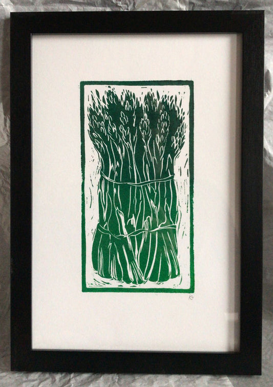 Linocut print asparagus Kate Guy Prints