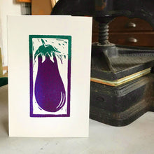 Load image into Gallery viewer, Hand Printed Greetings Card Linocut Aubergine by Kate Guy Prints
