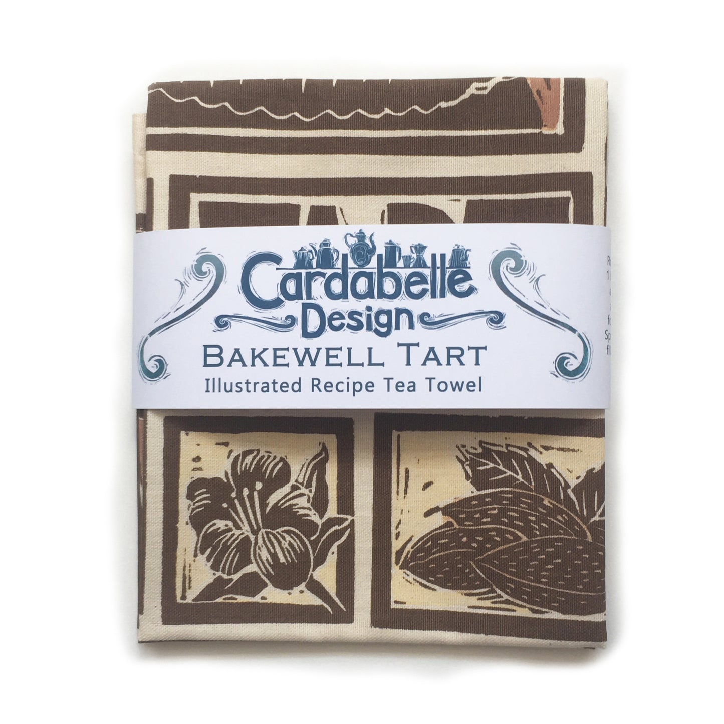 Bakewell Tart Illustrated Recipe tea towel Lino cut by Kate Guy