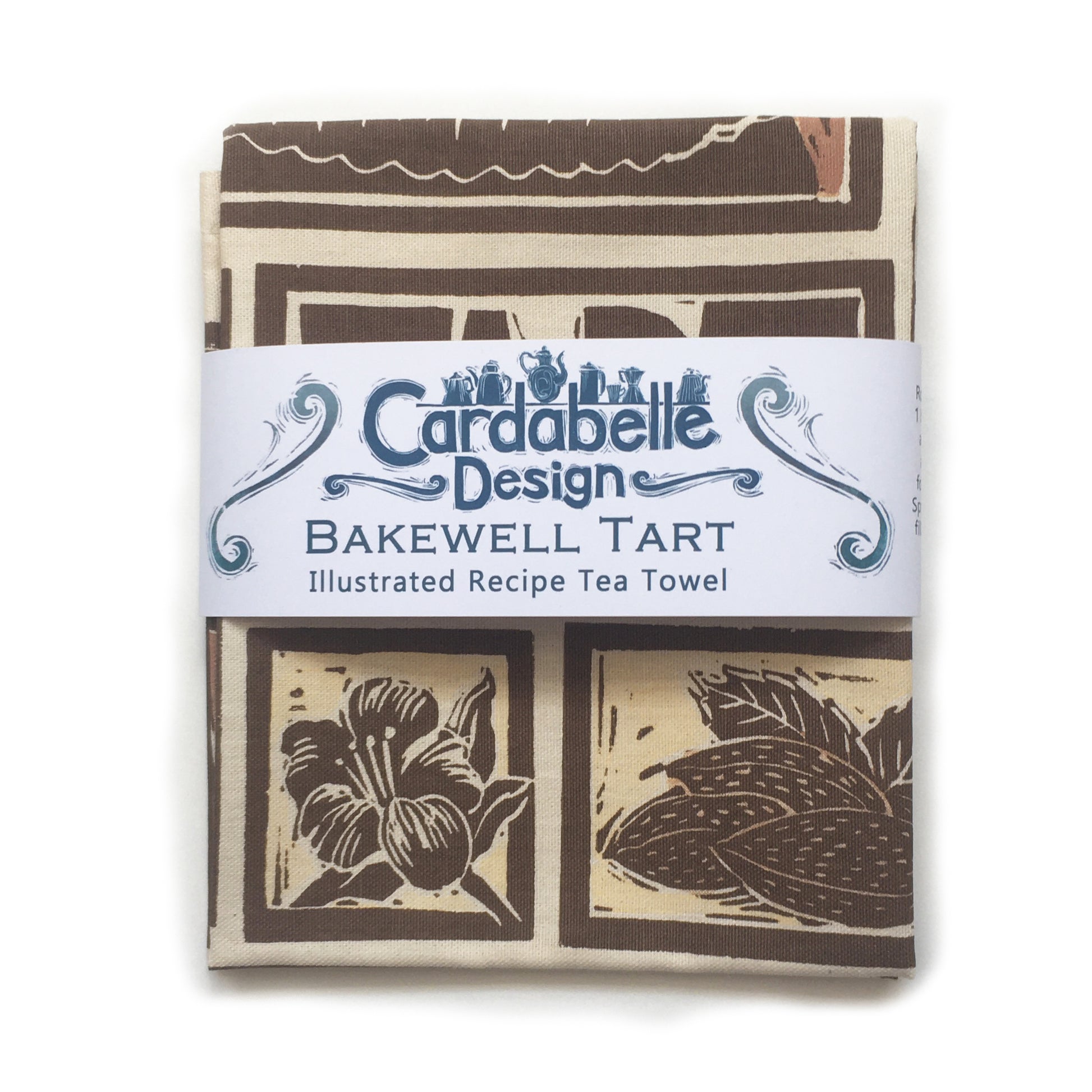 Bakewell Tart Illustrated Recipe tea towel Lino cut by Kate Guy