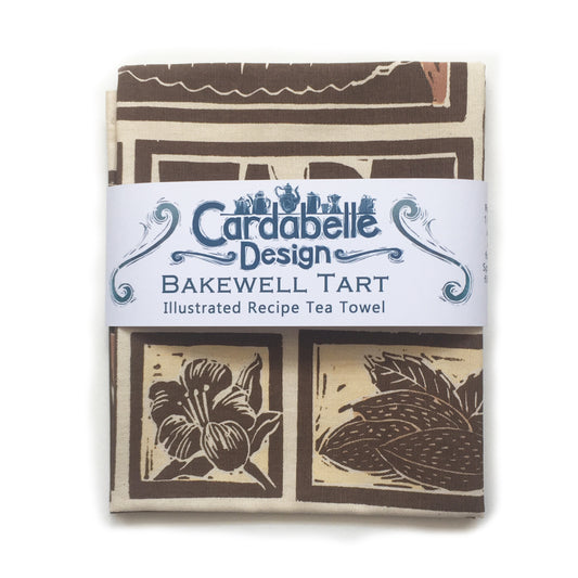 Bakewell Tart Illustrated Recipe tea towel Lino cut by Kate Guy