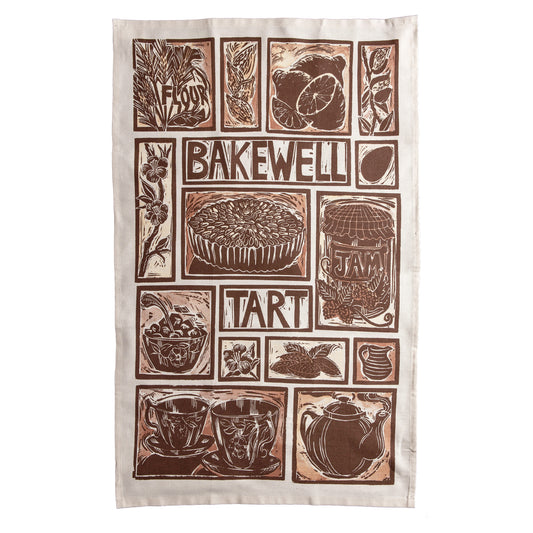 Bakewell Tart Illustrated Recipe tea towel Lino cut by Kate Guy