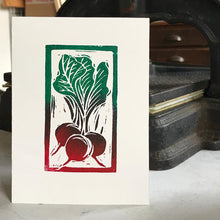 Load image into Gallery viewer, Hand Printed Greetings Card Linocut Beetroot by Kate Guy Prints
