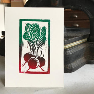 Hand Printed Greetings Card Linocut Beetroot by Kate Guy Prints