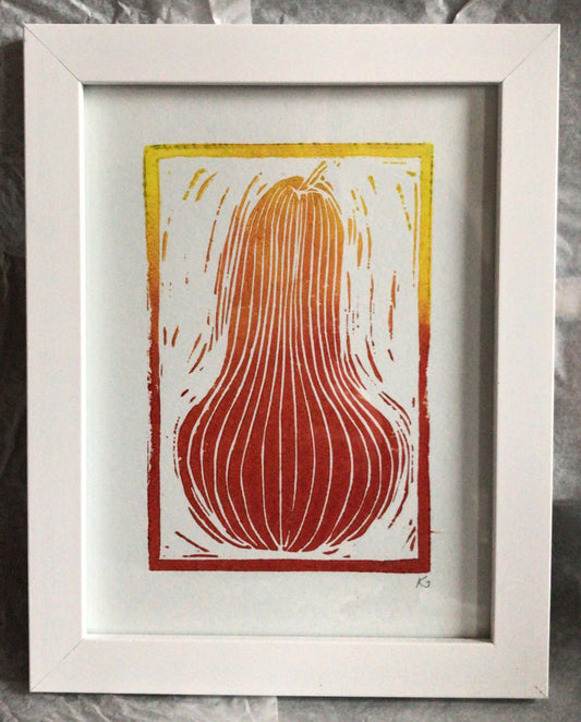 Butternut Squash linocut print ingredients prints by Kate Guy Prints