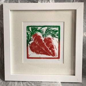 Linocut print carrots Ingredients prints by Kate Guy Prints