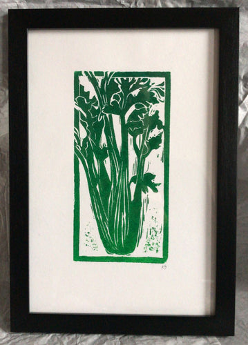 Linocut print celery Kate Guy Prints