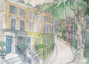 Chalcot Crescent and View of Primrose Hill Monotype Print