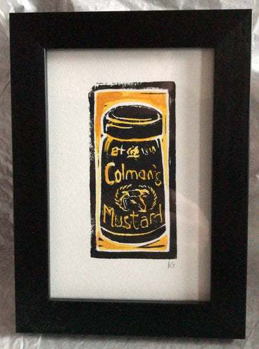 Linocut print Colman's Mustard Pot Kate Guy Prints