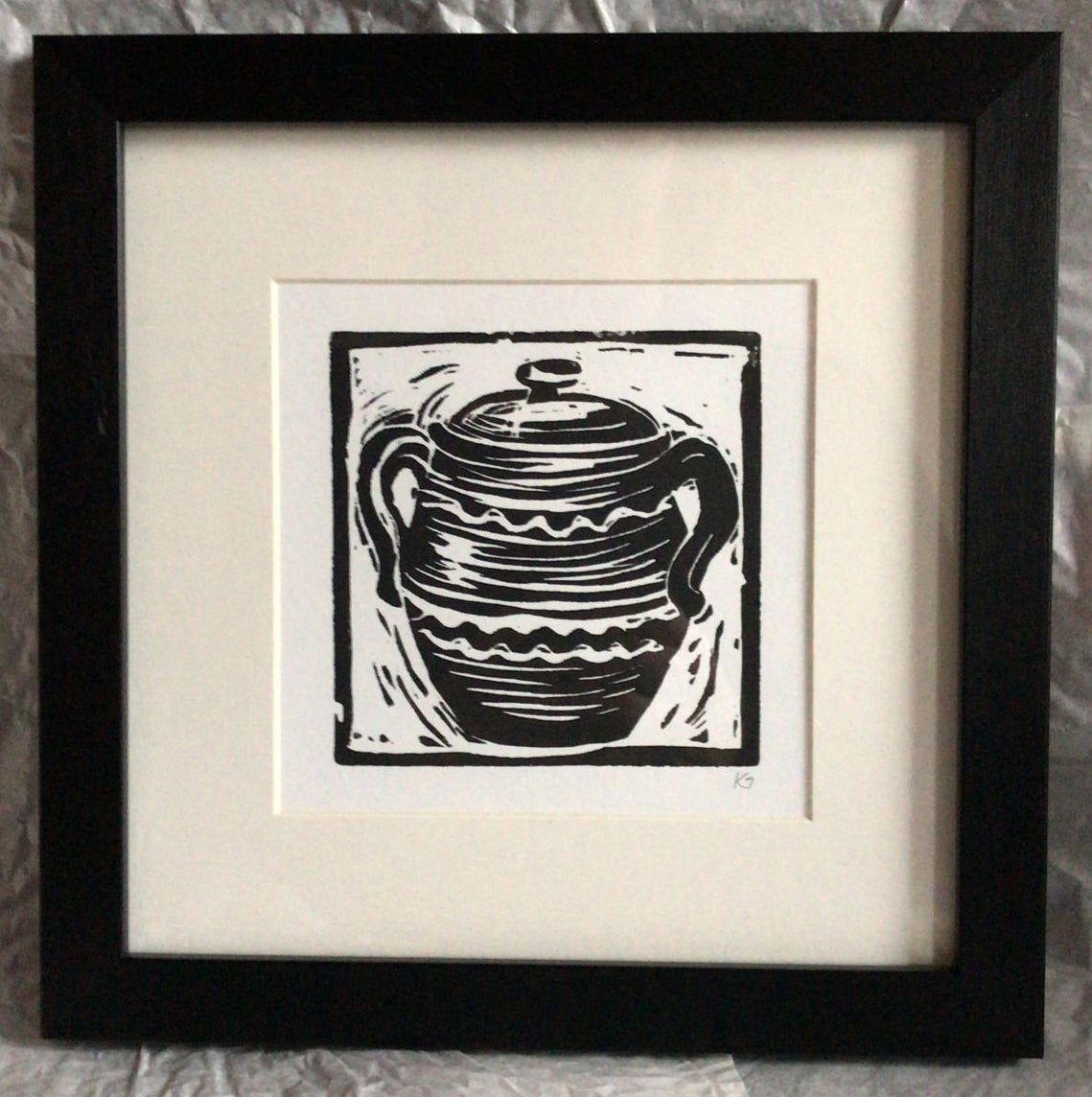Cooking Pot linocut print ingredients prints by Kate Guy Prints