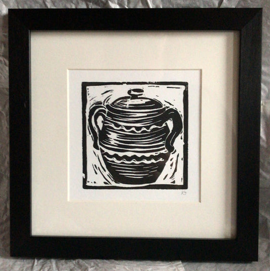 Cooking Pot linocut print ingredients prints by Kate Guy Prints