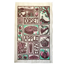 Load image into Gallery viewer, Dorset Apple Cake illustrated recipe tea towel linocut by Kate Guy

