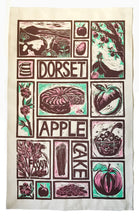 Load image into Gallery viewer, Dorset Apple Cake illustrated recipe tea towel linocut by Kate Guy
