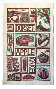 Dorset Apple Cake illustrated recipe tea towel linocut by Kate Guy