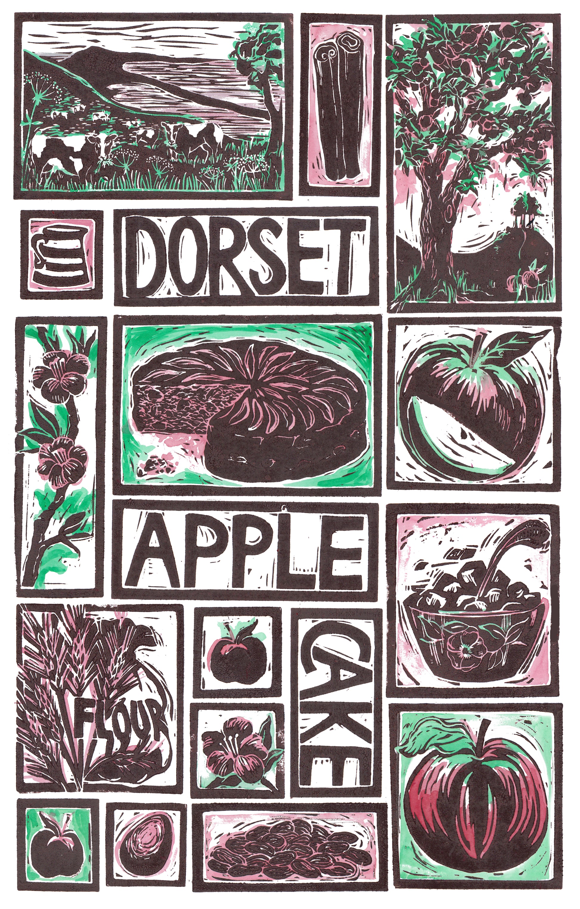 Dorset Apple Cake Illustrated Recipe Greetings Card