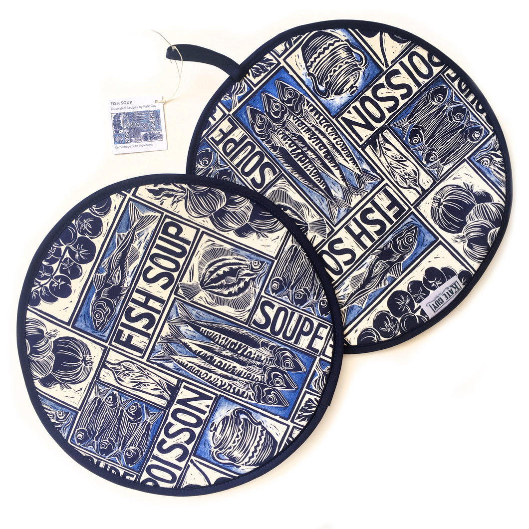 PAIR of Fish Soup Illustrated Recipe Cooker Hob Covers