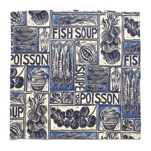Load image into Gallery viewer, Fish soup recipe organic cotton napkin, print by Kate Guy
