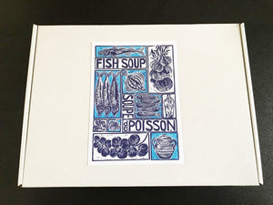 Set of 6 Fish soup recipe organic cotton napkins - in a gift box