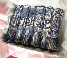 Load image into Gallery viewer, Set of 6 Fish soup recipe organic cotton napkins - in a gift box

