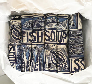 Set of 6 Fish soup recipe organic cotton napkins - in a gift box