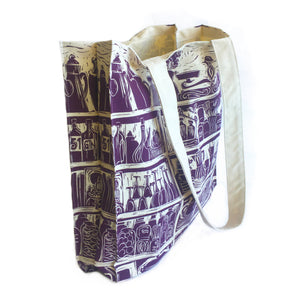 French Onion Soup illustrated recipe long handled tote bag lino cut by Kate Guy