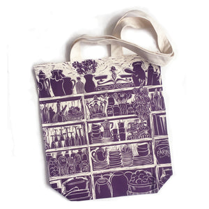 French Country Kitchen lino cut long handled tote bag by Kate Guy