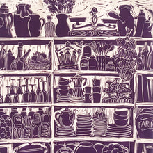 Load image into Gallery viewer, French Onion Soup illustrated recipe long handled tote bag lino cut by Kate Guy
