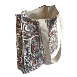 French Onion Soup illustrated recipe long handled tote bag lino cut by Kate Guy