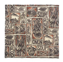 Load image into Gallery viewer, French onion soup napkin, illustrated recipe lino cut print by Kate Guy
