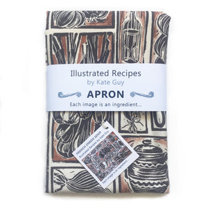 French Onion Soup illustrated recipe organic cotton apron lino cut by Kate Guy