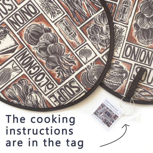 French Onion Soup Illustrated Recipe Cooker Hob Cover, comes with cooking instructions