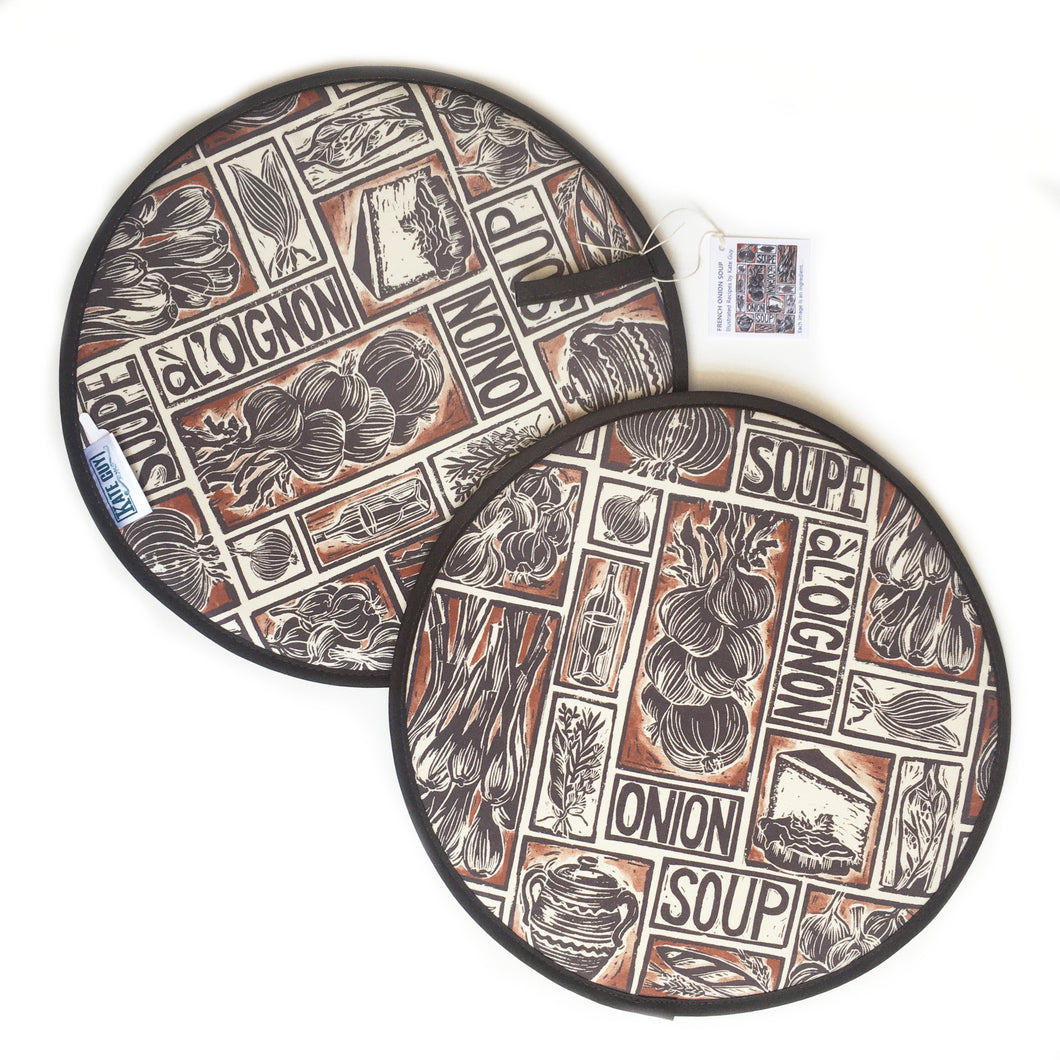PAIR of French Onion Soup Illustrated Recipe Cooker Hob Covers