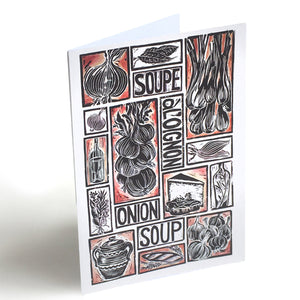 French Onion Soup Illustrated Recipe Greetings Card by Kate Guy each image is an ingredient and the cooking instructions are on the back