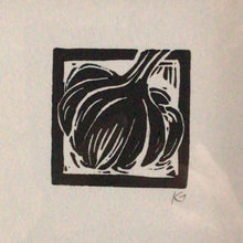 Load image into Gallery viewer, Linocut print Small Bulb of Garlic Ingredients prints by Kate Guy Prints
