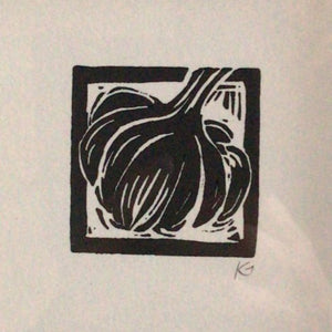 Linocut print Small Bulb of Garlic Ingredients prints by Kate Guy Prints