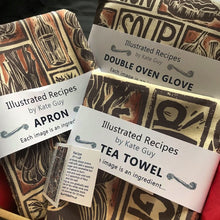 Load image into Gallery viewer, French Onion Soup illustrated recipe gift set organic cotton tea towel apron double oven glove lino cut by Kate Guy
