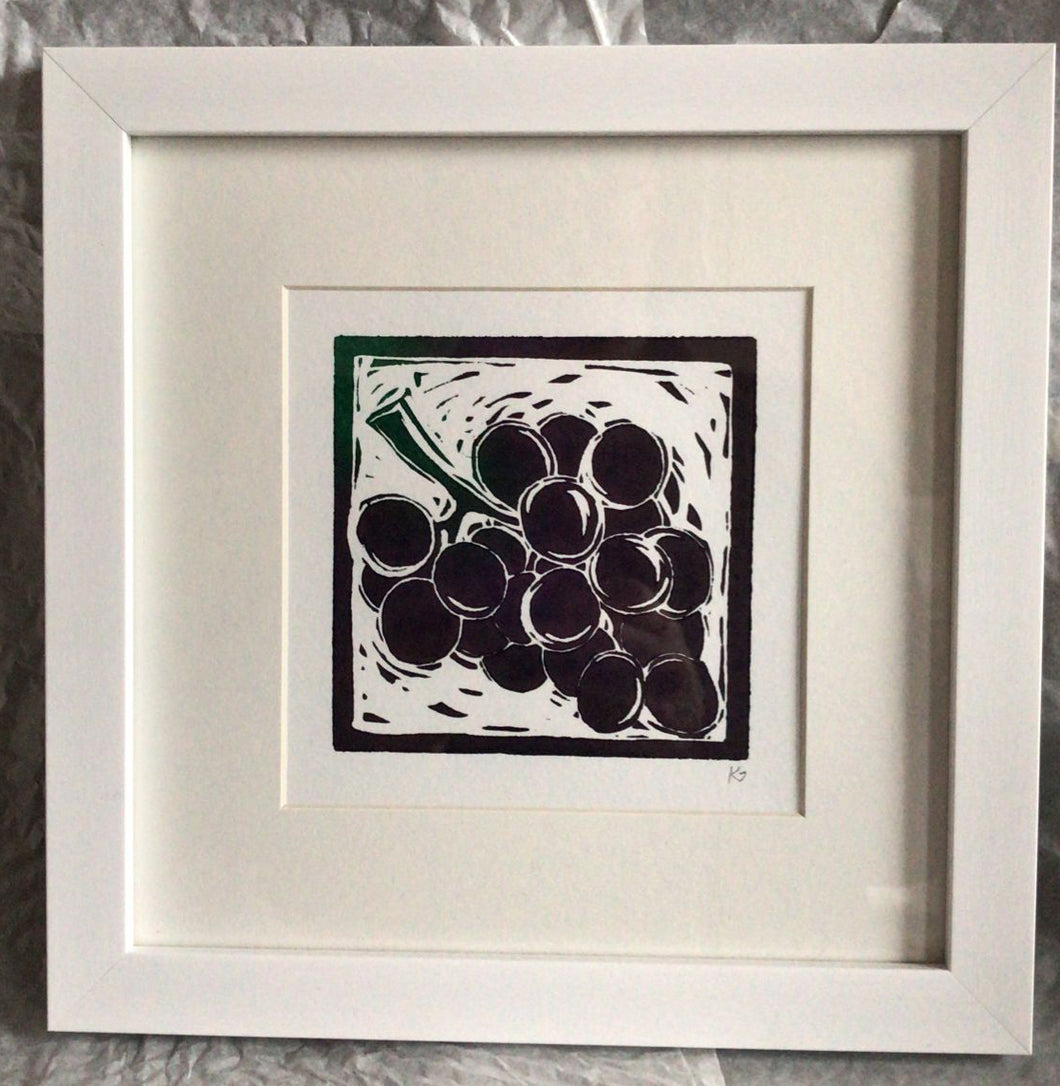 Bunch of grapes linocut print